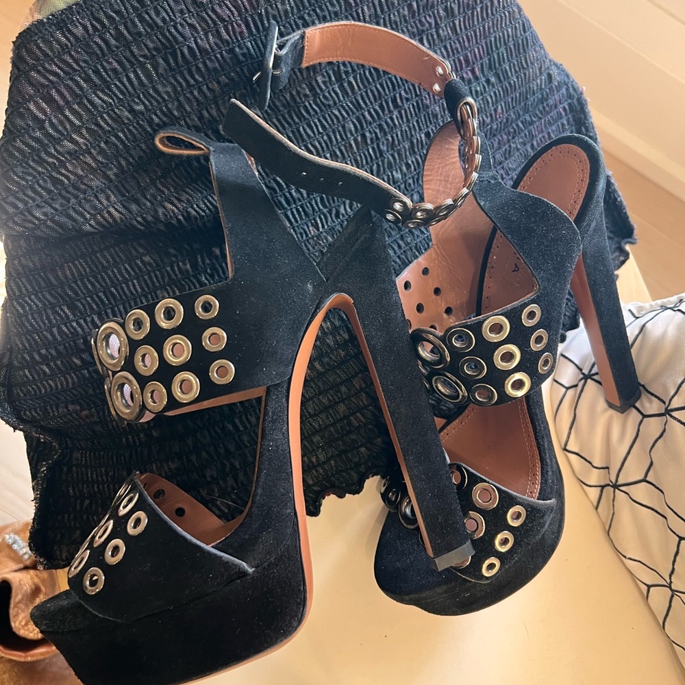 Alaia Black and Silver Studded Sandals